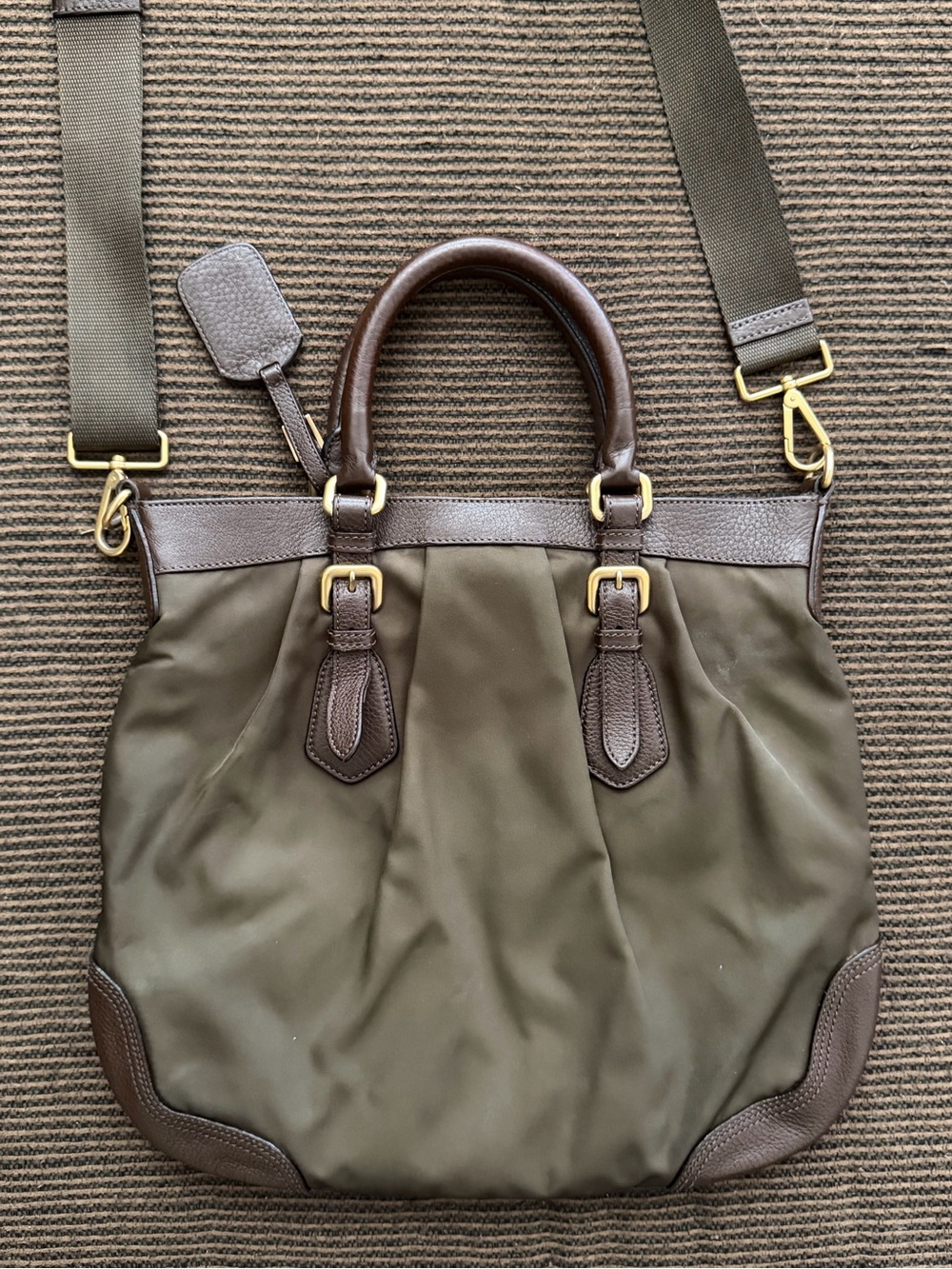Vintage Dark Olive-Brown Prada Cervo-Trimmed Tessuto Handle Bag - Picture 15 of 15